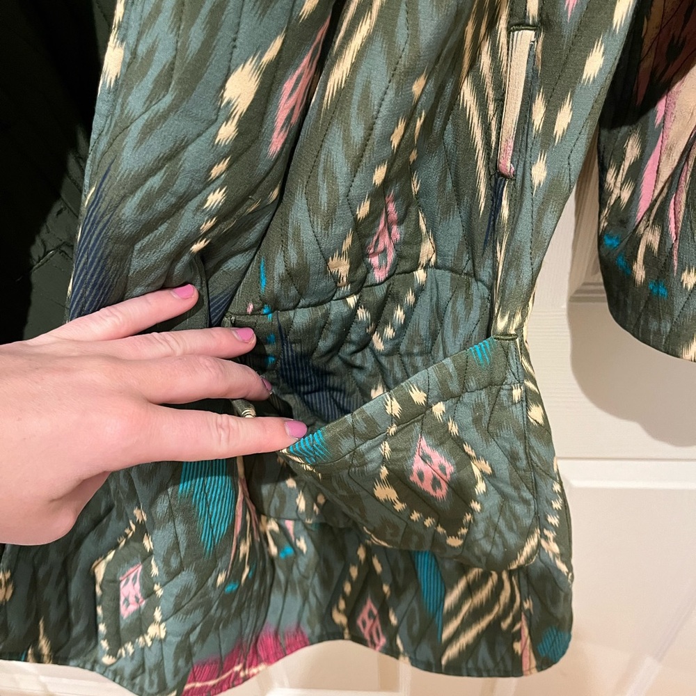 Reversible Green Patterned Figue Winter Long Coat… - image 6